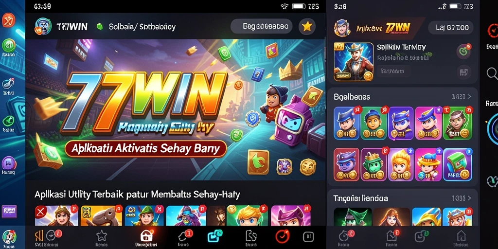Screenshot menunjukkan antarmuka sederhana dan fitur utama 77WIN.