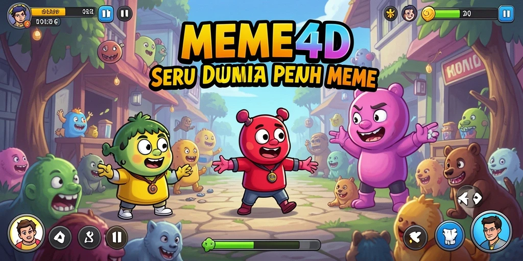Tampilan gameplay seru di dunia meme yang penuh warna.