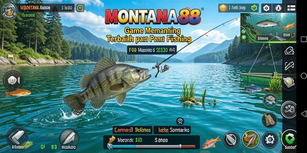 Tampilan gameplay memancing yang menarik dan penuh warna.