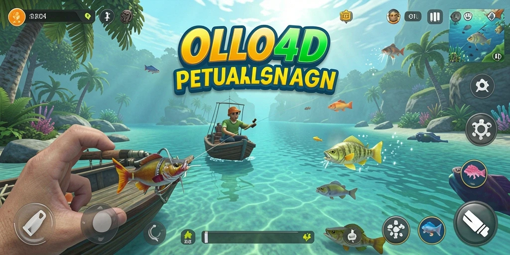 Tampilan gameplay OLLO4D dengan aksi memancing seru.