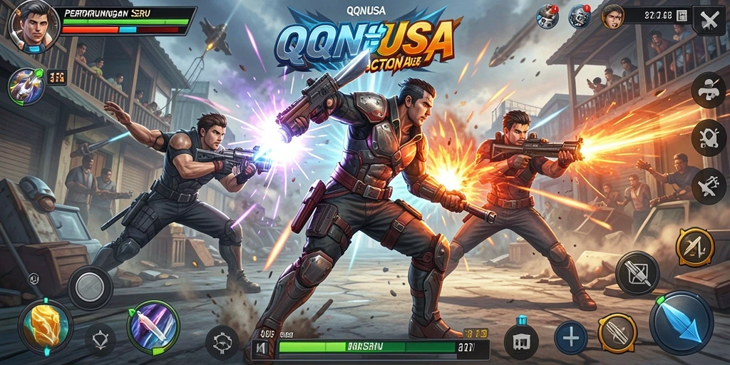 Screenshot menunjukkan aksi pertarungan mendebarkan di QQNUSA.