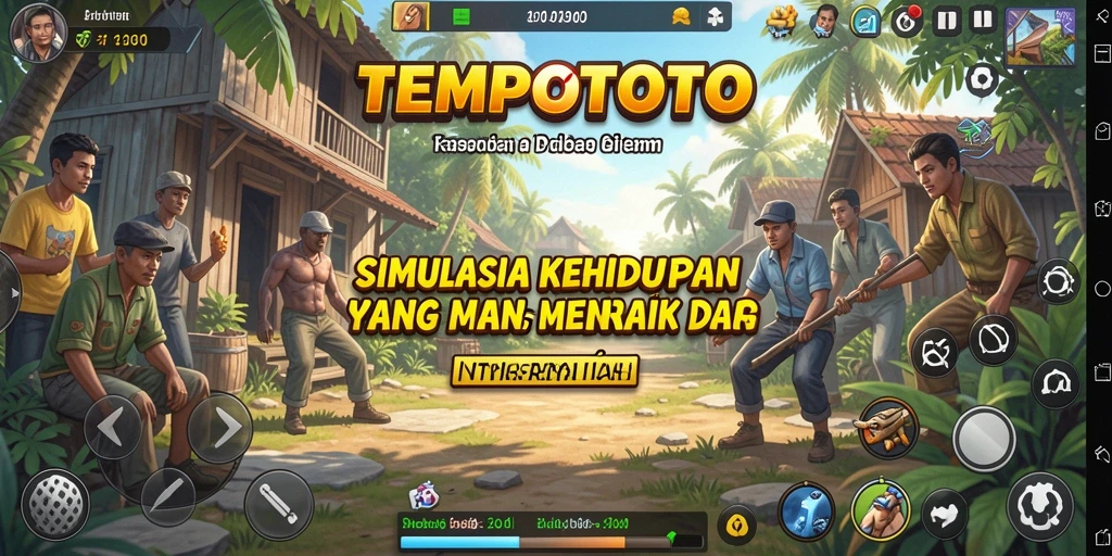 Screenshot gameplay TEMPOTOTO yang menampilkan karakter dalam berbagai aktivitas sehari-hari.