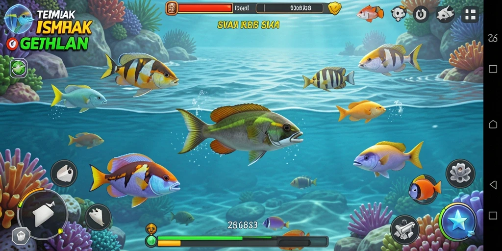 Tampilan gameplay seru ZK6 dengan aksi menembak ikan.